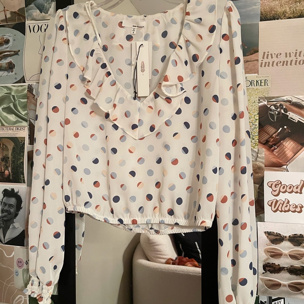 NEW Women’s June & Hudson Ruffle Polka Dot Blouse